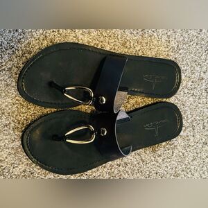 Blue Fin Woman's Sandals - Flat Slides Size 11 Black Slip On Casual shoes